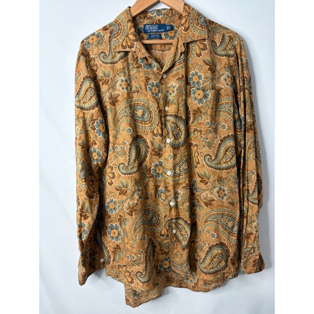 Polo Ralph Lauren Mens Buttondown Bonnard Paisley Linen Long Sleeve Shirt Sz M